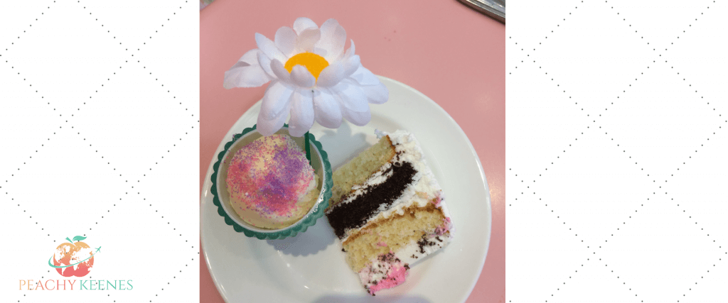 American Girl Dessert-Slice of Publix cake & Vanilla ice cream in a cute cup