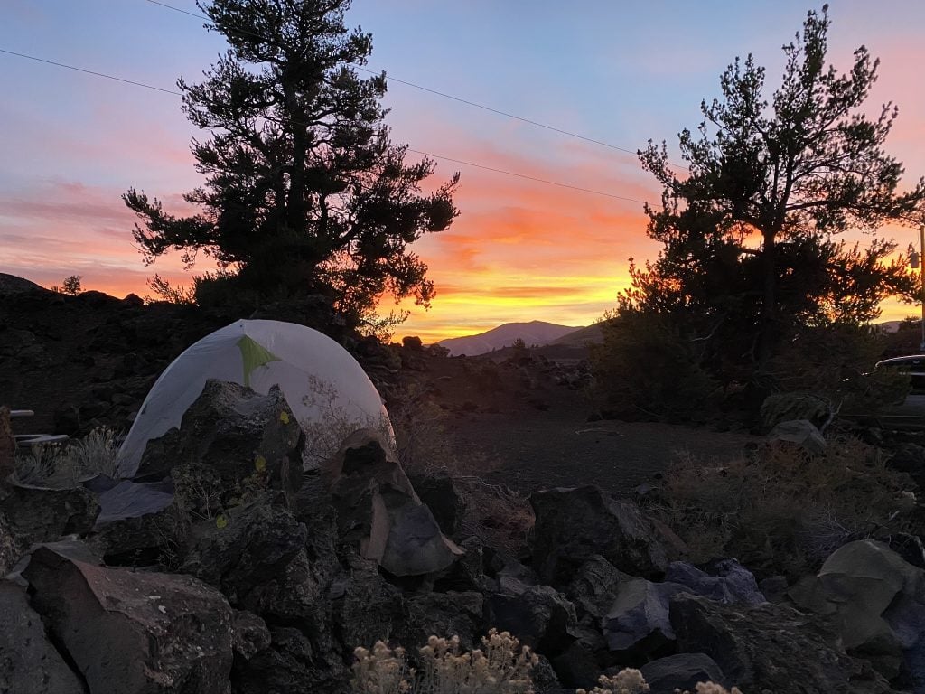 Picture of tent in sunset at Craters On The Moon